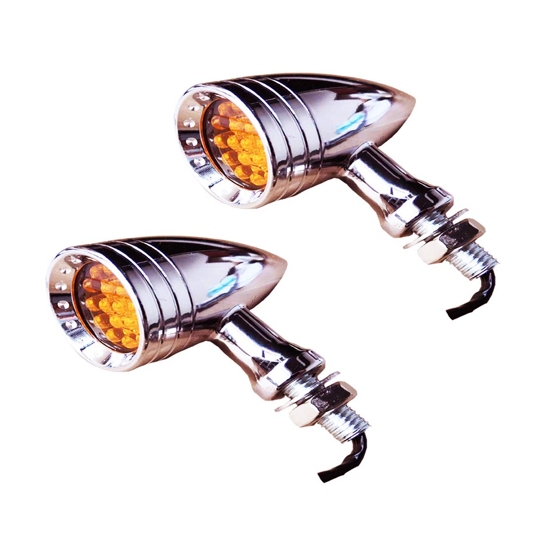 

Karun Motorcycle LED Turn Signals, Chrome Bullet Turn Signals for Sportster and American Motorcycles, Universal 12V