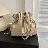 Trendy Street Style Bucket Bag For Women Winter Large Capacity White Shoulder Bag