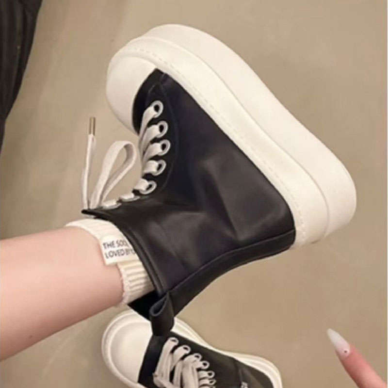 Women Punk High Top Sneakers Canvas Platform Heels Designer Elevator Shoes Lace Up Zip High Street Autumn Flats Black Boots