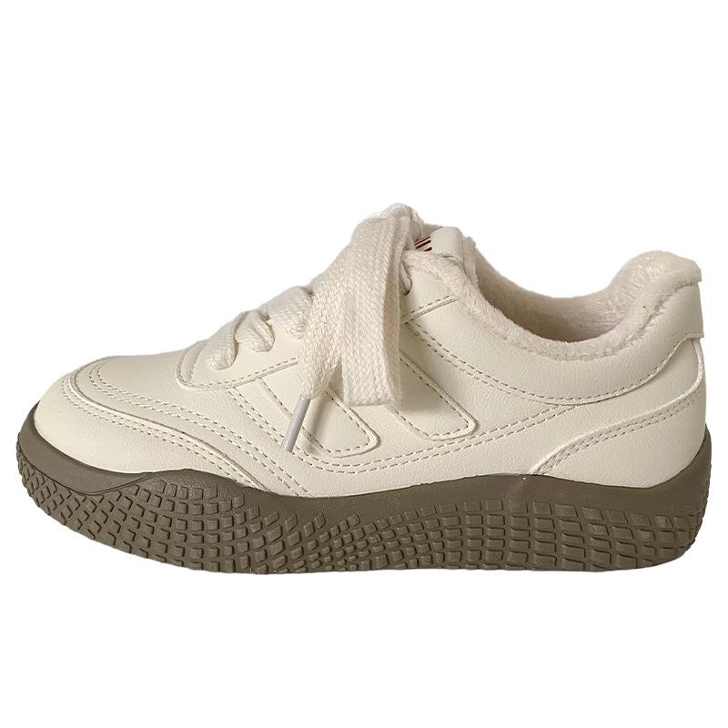 

H1386 velvet thick-soled retro board shoes women s little white shoes 2024 new winter warm two cotton versatile buy those 40 бежевий