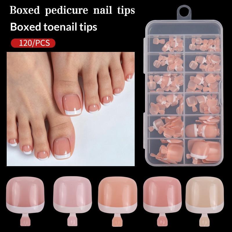 Artificial Short Square Toenails 120Pcs White Full Cover Press On Toe Nails for Women Summer Beach Holiday