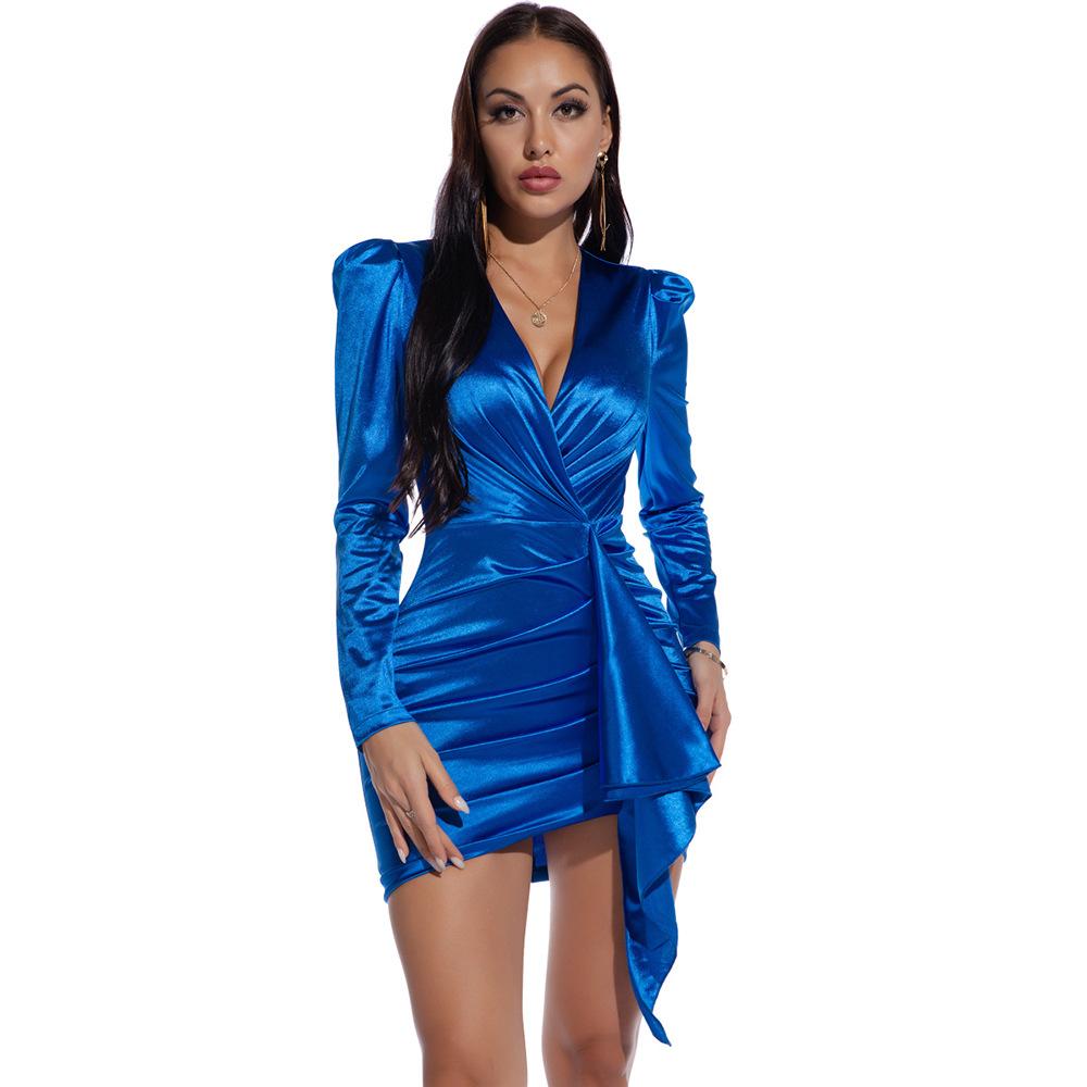 

Женское весенне-осеннее сексуальное вечернее красное платье с v-образным вырезом и длинными рукавами XL