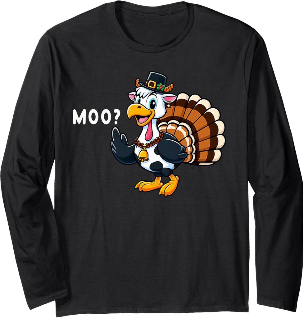 Funny Turkey Moo Thanksgiving Fall Autumn Long Sleeve T-Shirt