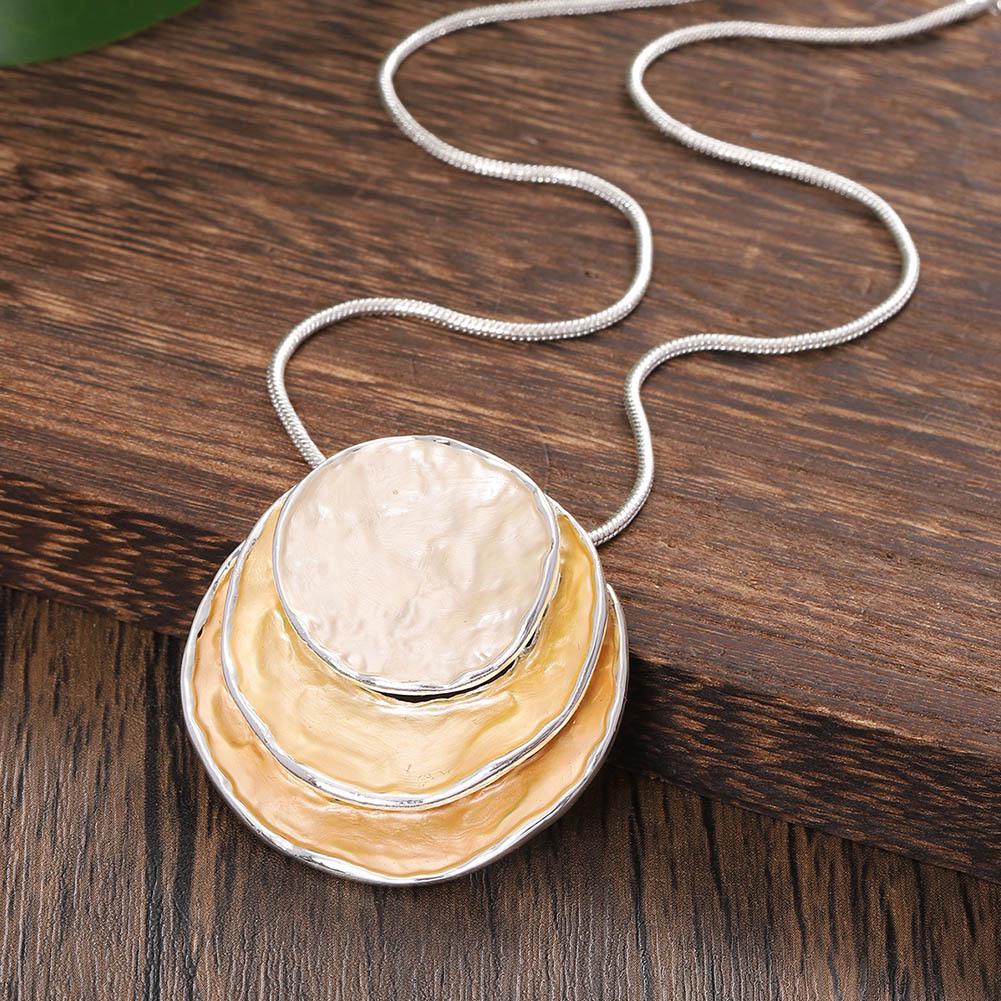 Bohemian Geometric Round Necklace: Multicolor Layered Enamel Zinc Alloy Sweater Chain