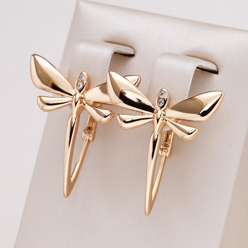 Fashion Glossy Long Drop Earrings For Women  Rose Gold Simple Dragonfly English Earrings Bride Wedding Daily Jewelry