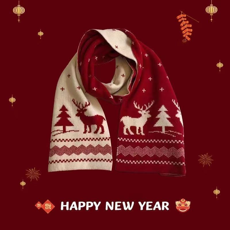 Trendy new Christmas elk scarf female versatile autumn and winter medium and long warm student cute gift