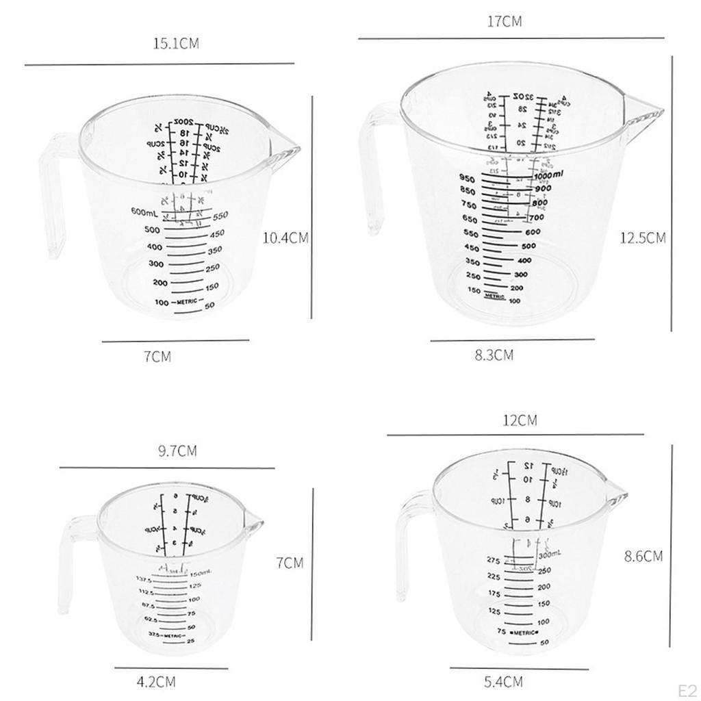 4 Pieces Measuring Cups Measure Jugs Lightweight Transparent Durable Liquid Mixing Mug Container for