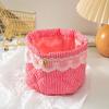 Durable Quilting Cotton Desktop Storage Basket Lace Bowknot Decor Large-capacity Storage Box Round Organizer Desktop