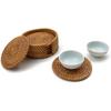 Rattan Coasters Set of 6 - Handwoven Wicker Coasters for Wooden Table, Brown with Holder (3.9 inch)