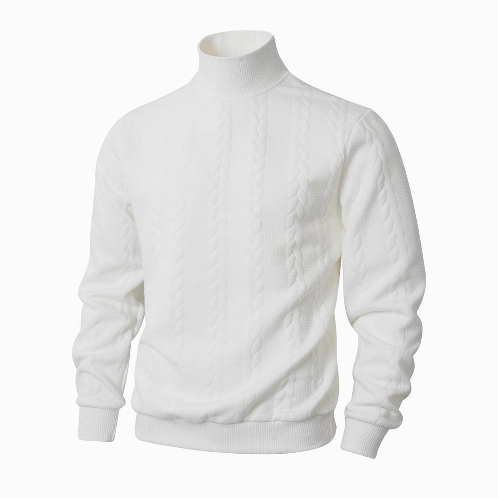 Suéter Masculino Europeu de Lã com Gola Alta - Tricô Jacquard Liso para Moda Outono/Inverno