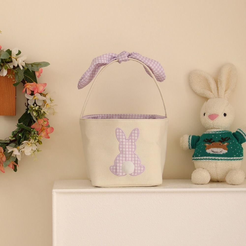 With handle Rabbit Basket Long ears Candy Bag New Easter Egg Basket  Easter decorations
