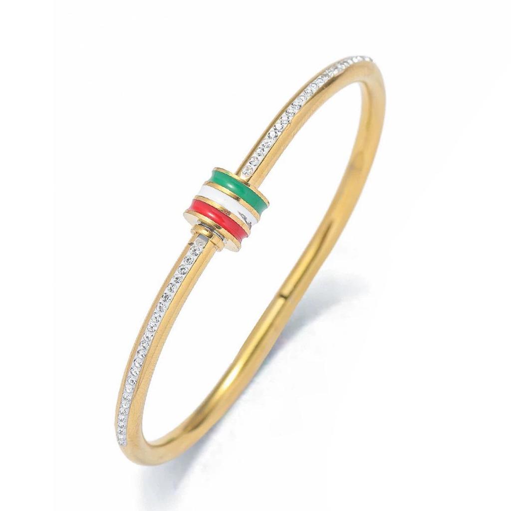 European & American Titanium Steel Hollow Electroplated Bangle with Diamonds - Versatile Stainless Steel Women's Fashion Jewelry