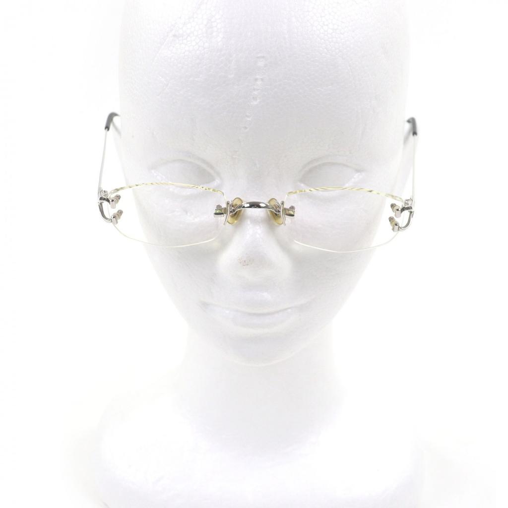 Great Cartier Glasses 135 2C Decor Two-Point Rimless Silver Used