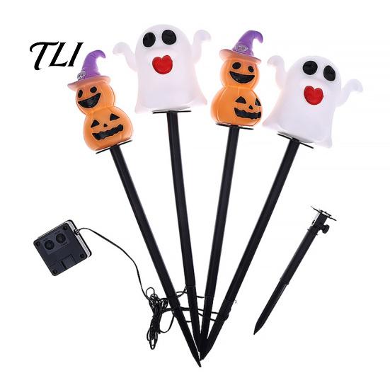 Festive Outdoor Lighting 4Pcs/Set Halloween Solar Ghost Stake Light, 4-in-1 Pumpkin with LED Lights Lights, Waterproof Decorative Lamp for