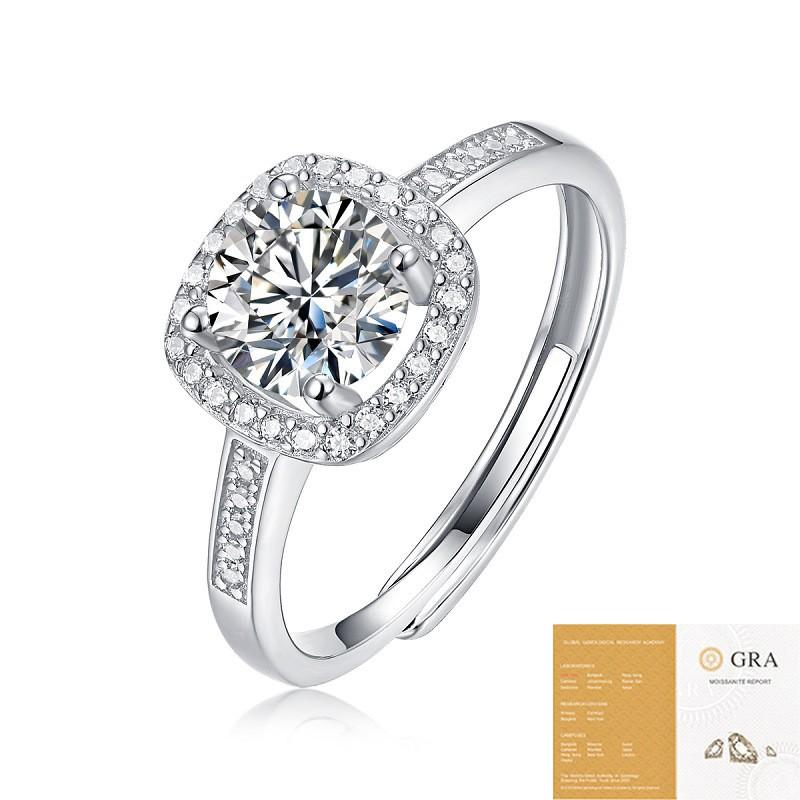 Adjustable Open Ring Women With Moissanite Square Setting Geometric Style Sterling Fashion Jewelry Gift