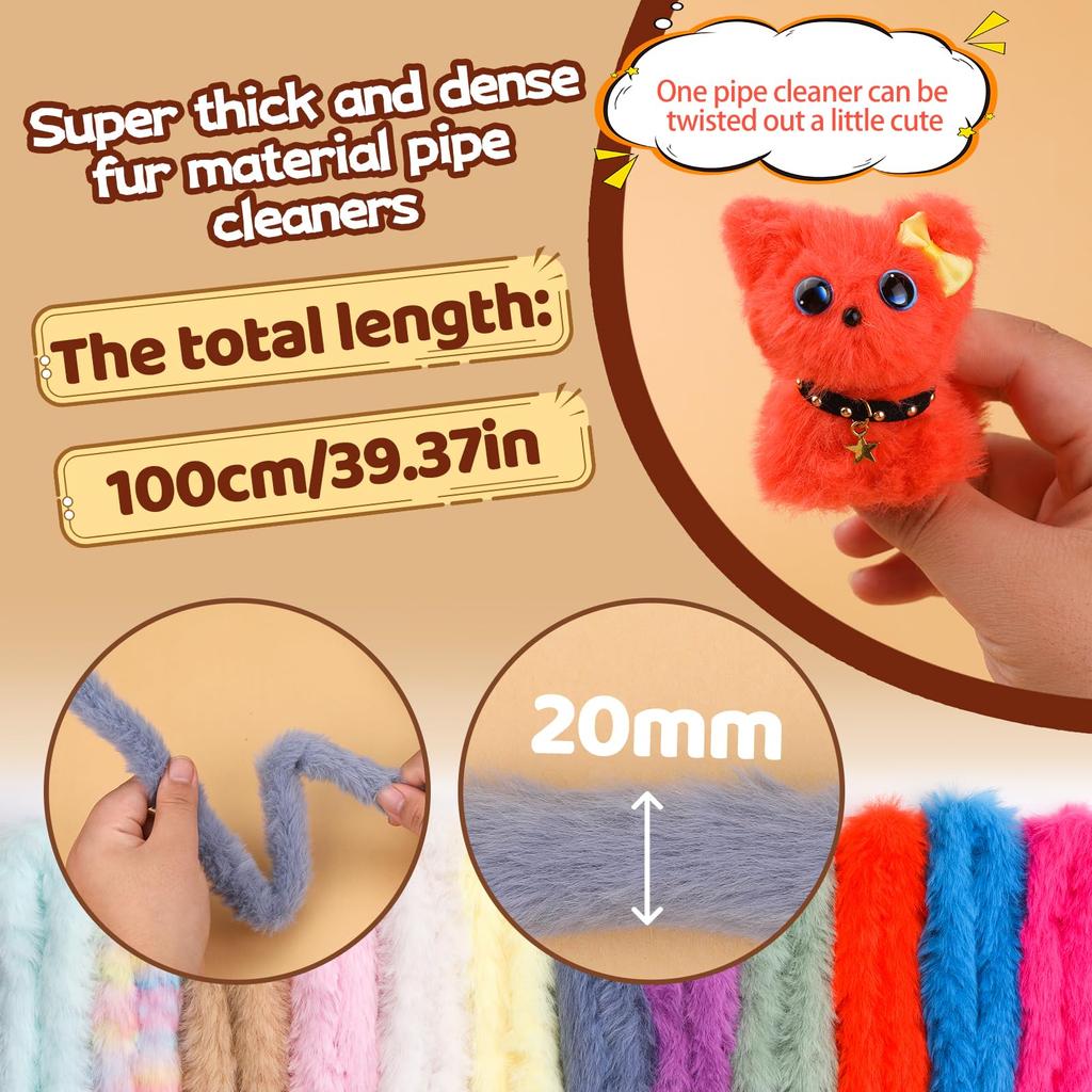 Fenrry 12Pcs Jumbo Fur Pipe Cleaners Craft Cleaners Chenille Stems Pipe for Beginners DIY Arts Craft Decorations