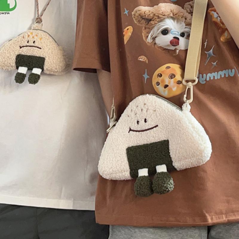 Japanese Kawaii Bag  Women Cartoon Rice Ball Plush Shoulder Bags Women Crossbody Bags Neck Purse Bag Satchel Feminina