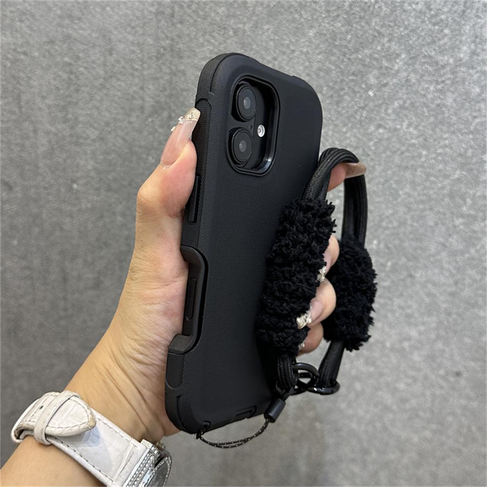 2 in 1 Thickened Hybrid Armor Bumper with Bracelet Wrist Strap Case For iPhone 16 Pro Max Plus 17Air Anti-slip Shockproof Cover
