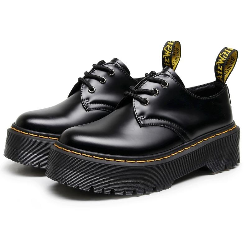 1 quad thick-soled hole Martin boots leather round head low-top small leather shoes female students thick-soled muffin-soled short boots 35