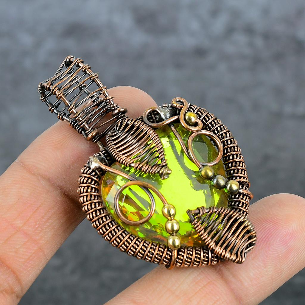 Natural Citrine Gemstone Handmade Copper Wire Wrap Jewelry Pendant 2.21" n9h47