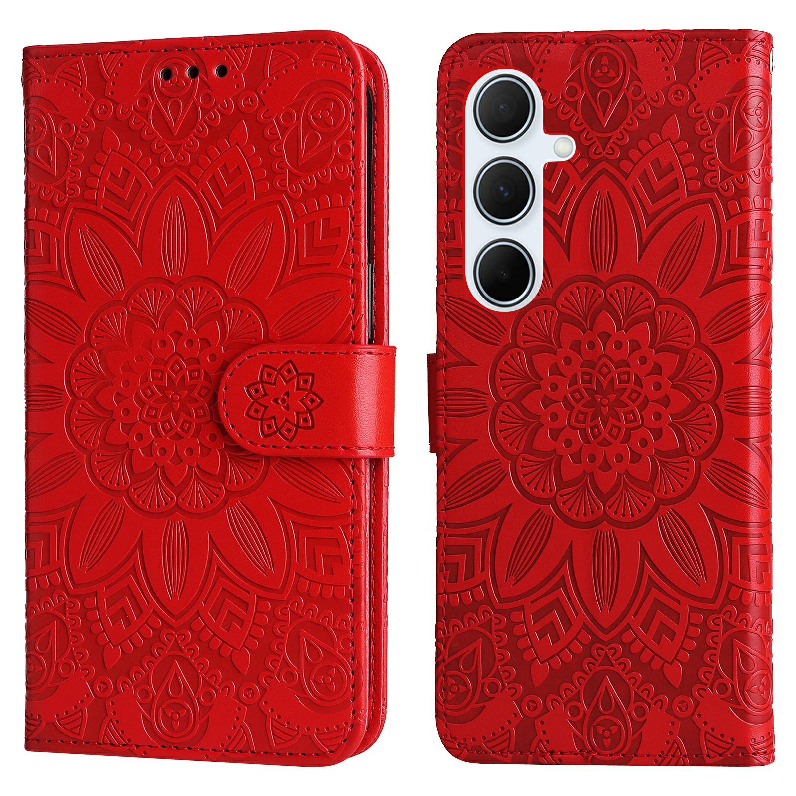

For Samsung Galaxy A56 5G Case Sunflower Imprint Leather Wallet Phone Cover Red