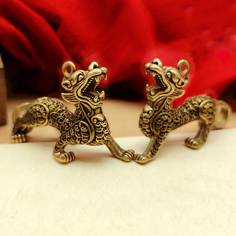 1PC Chinese Beast Dragon Statue Bronze Figurine Ornaments Antique Copper Mythical Animal Miniature Home Decor Crafts Collection