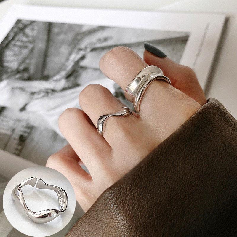 European-American S925 Silver-Plated Geometric Open Ring - Retro, Creative, and Stylish Index Finger Design for Women