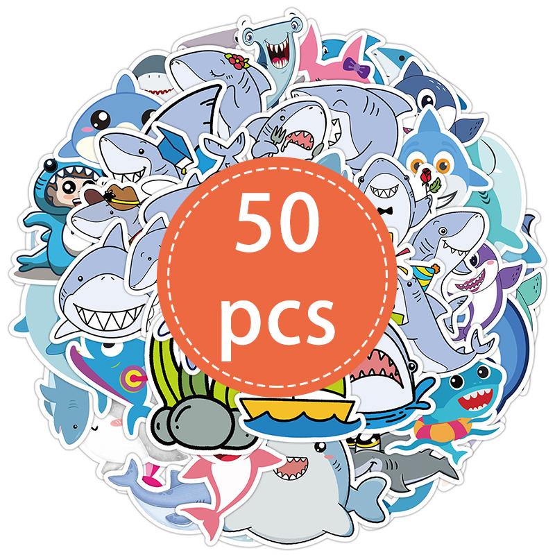 

50PCS Cute Shark Stickers Cartoon Ocean Shark Animal Aesthetic Graffiti Sticker Vinyl Waterproof Decals for Water Bottles Laptop