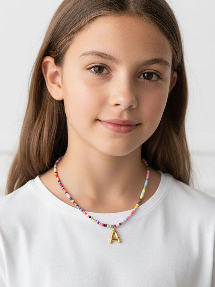 Colored Initial Necklaces Handmade Gold Letter Pendant Reusable Exquisite Beach Bohemian Necklace for 6-18 Year Old Girl