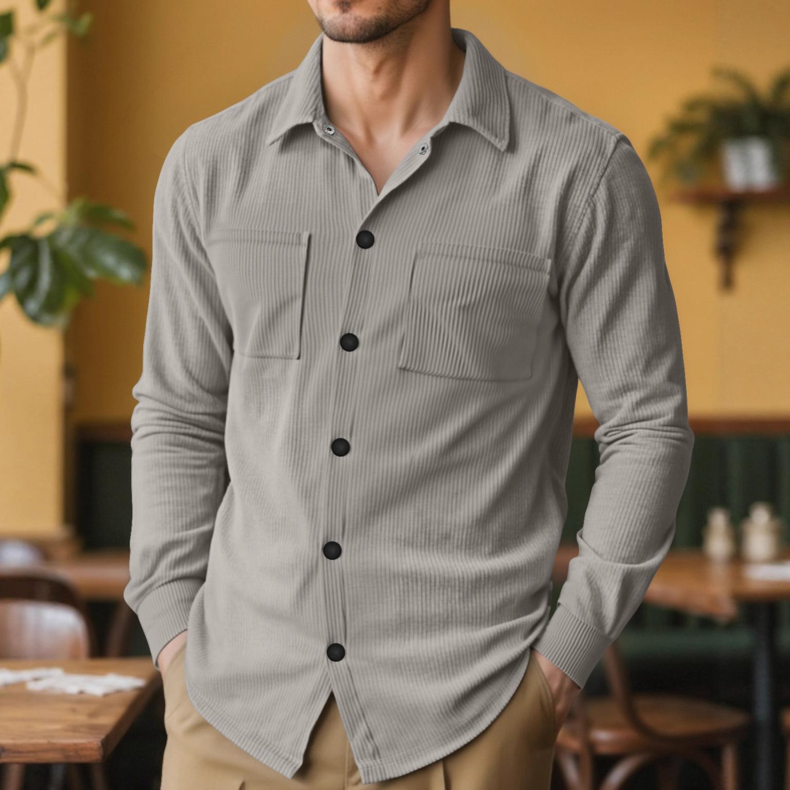 

Autumn Corduroy Button-down Work Shirt Casual Loose Men s Cardigan Jacket XXXL