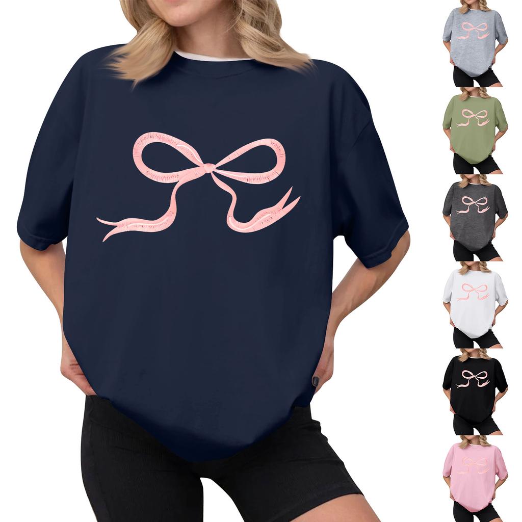 Dámské ležérní tištěné tričko s kulatým výstřihem, svetr s krátkým rukávem