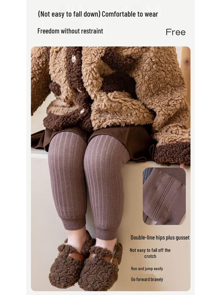 2025 Fleece-Lined Striped Leggings for Girls - Thick, Warm, and Stylish for Autumn & Winter