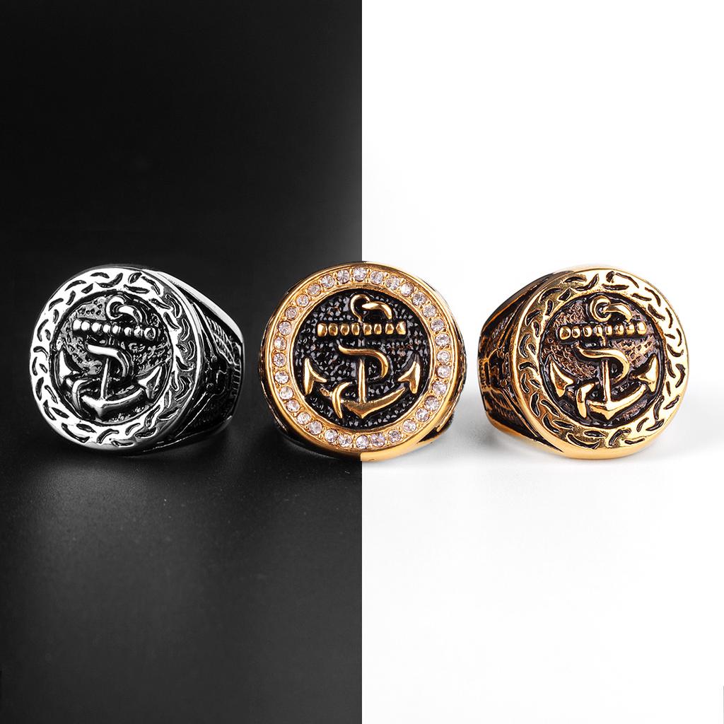 Stainless Steel Men Rings Anchor Navy Ocean Luxury Punk Rock Hip Hop for Biker Male Boyfriend Jewelry Creativity Gift Wholesale