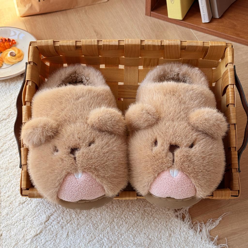 Autumn new cute groundhog cotton slippers warm and non-slip indoor and outdoor wear non-slip warm fluffy slippers