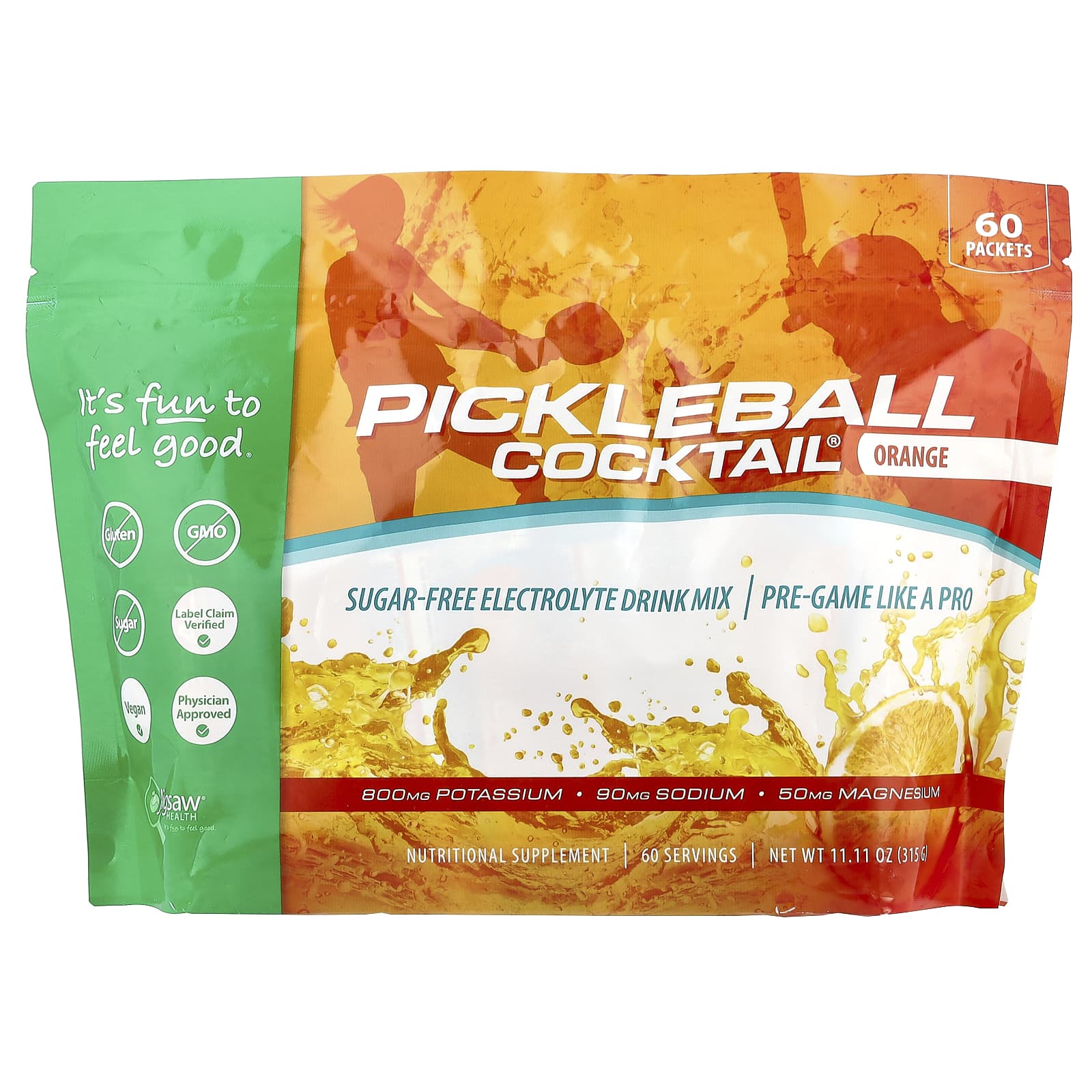 

Pickleball Cocktail®, Sugar Free Electrolyte Drink Mix, Orange, 60 Packets, 5G Each