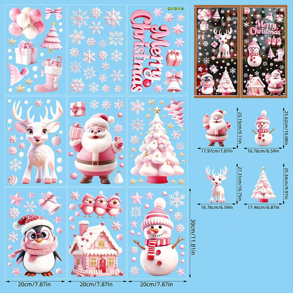 

9 Sheets Christmas Window Stickers, 143pcs Reusable Static Xmas Santa Reindeer Snowman Window Decals With Snowflake 20 x 30cm 9 sheets