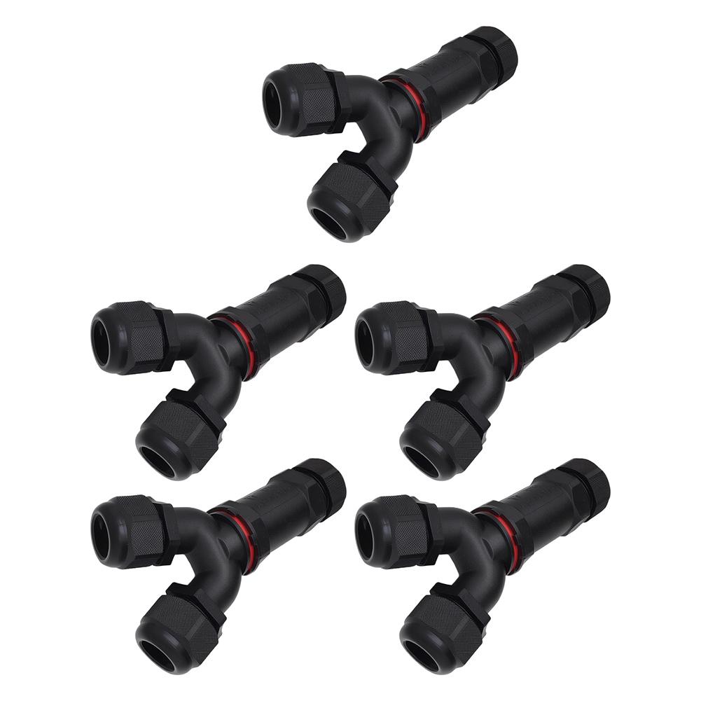 5pcs Y-Type Waterproof Wire Connector 5 Cores Socket Connector For Outdoor Dustproof Moisture-proof UV-resistant Nylon Connector