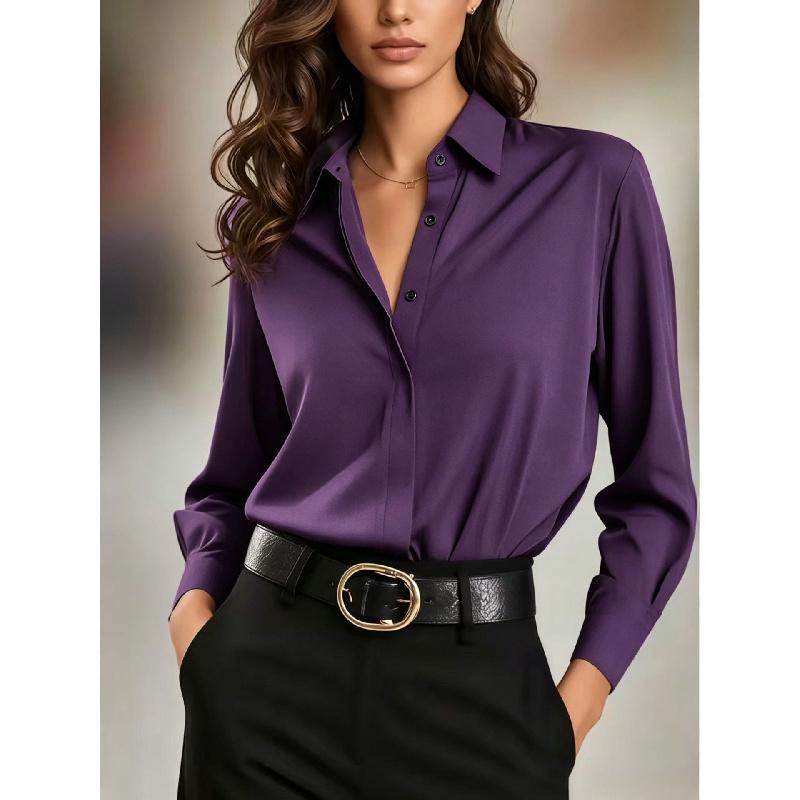 Women's New Solid Color Long Sleeve Shirt Business Casual Base Shirt