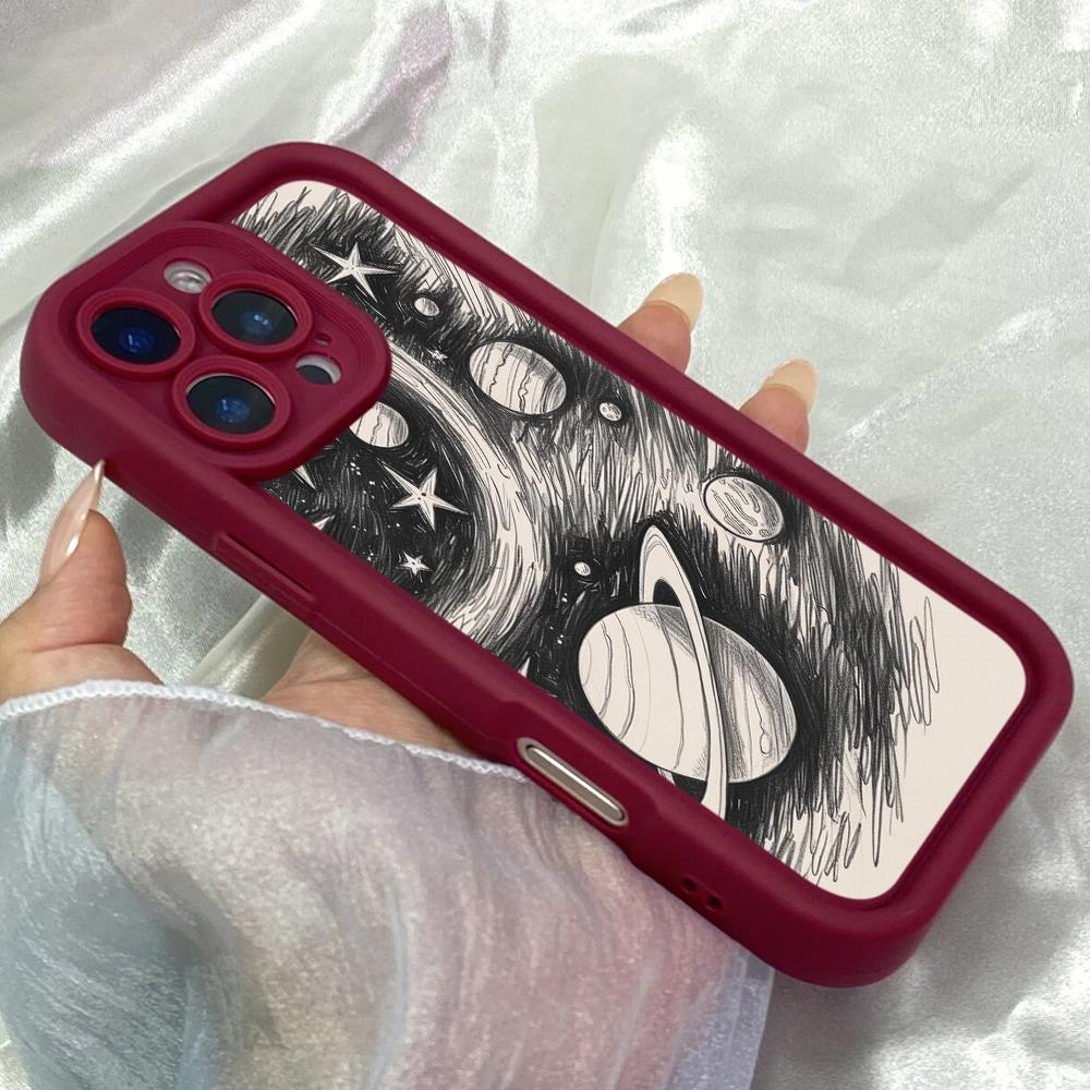 JT572 White and balck art of space for iPhone 17 16 15 14 13 12 Pro Max Samsung S26 S25 Ultra A17 A07 A56 A16 A15 Xiaomi 15T Redmi 15c 14C Soft Case