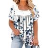 Women's Fashion Casual Printed Square Neck Short Sleeve Large Size T-Shirt Top