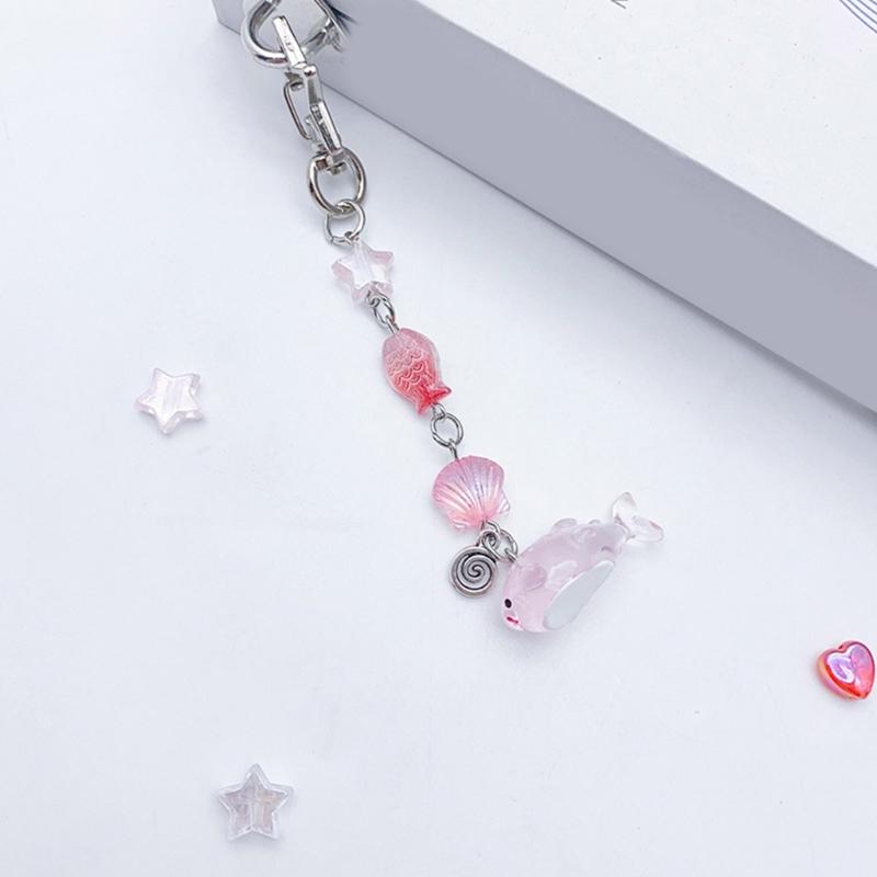Lovely Fish Pendant Keychain Ornament Sea Animal Beaded Key Chains Fashionable Decorations for Phones Bags Cameras