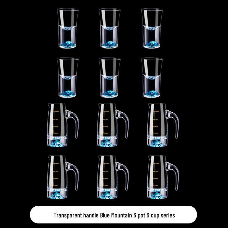 Blue Mountain Glass Baijiu Decanter Set 6 Pots 6 Cups