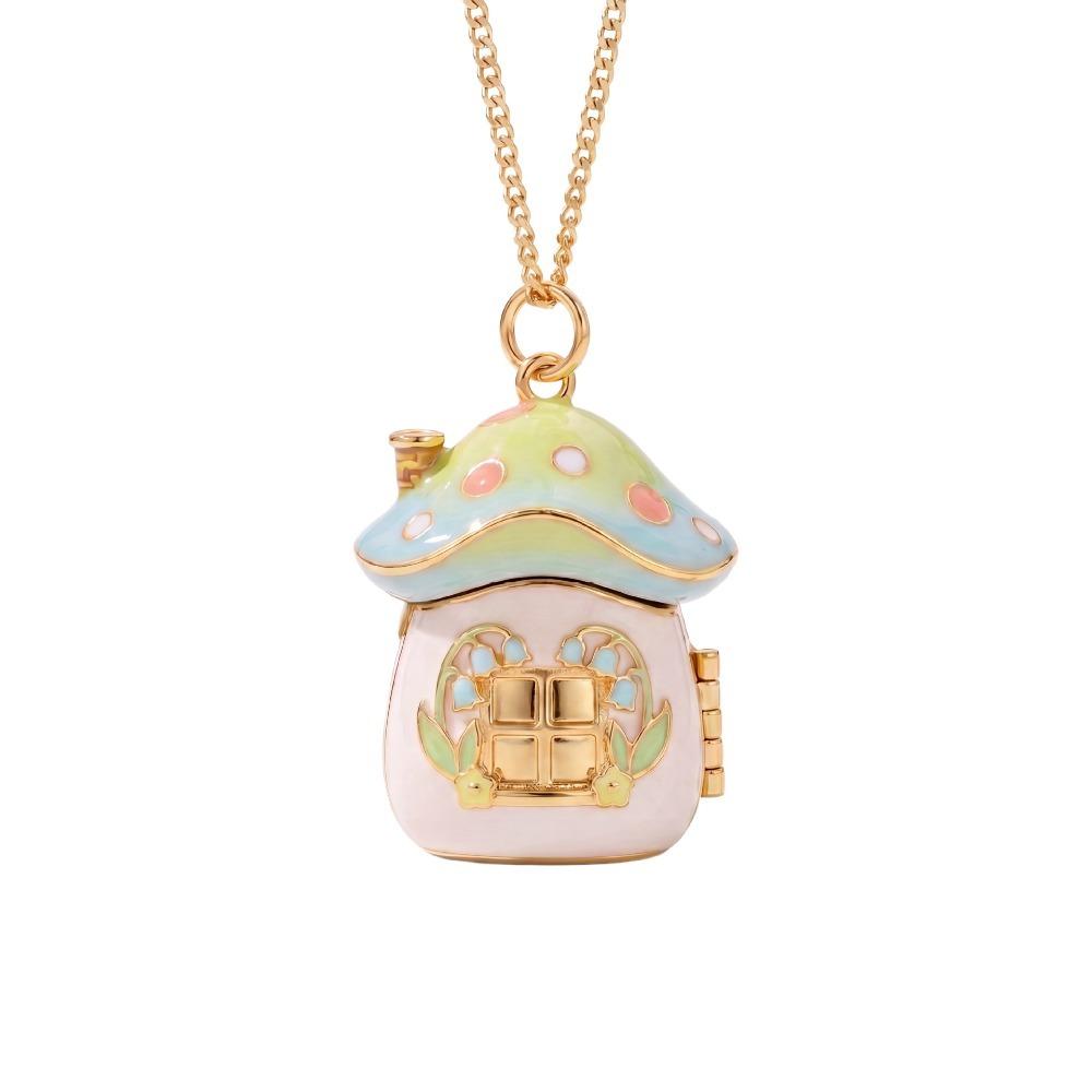Openable Lid Photo Box Locket Macaron Gradient Fairy Pendant Sweet Mushroom Necklace Daily