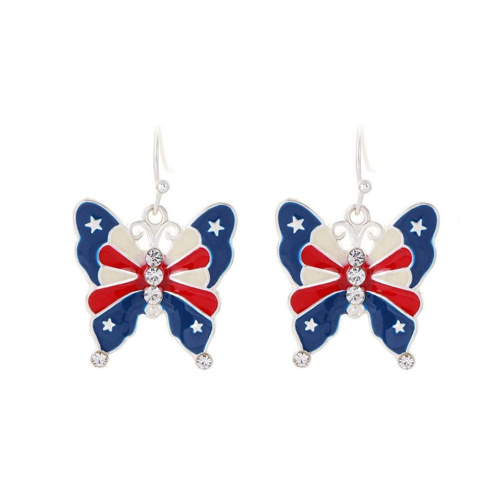 Patriotic Flag Slippers and Earrings - Red, White, and Blue Stripes for American Independence Day