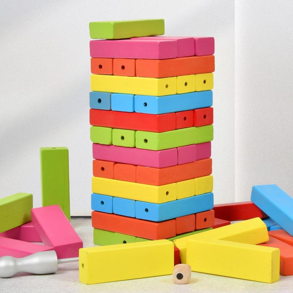 Wooden Blocks Stacking Game Table Toy Children's Intellectual Development Colorful Stacking Block for Kids Adults Puzzles Toys