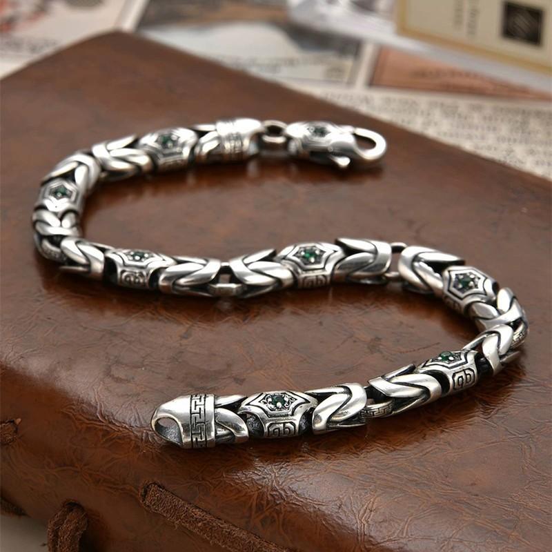 2026 Ping An Pattern Personalized Diamond Bracelet Court Green Retro Bracelet 18CM