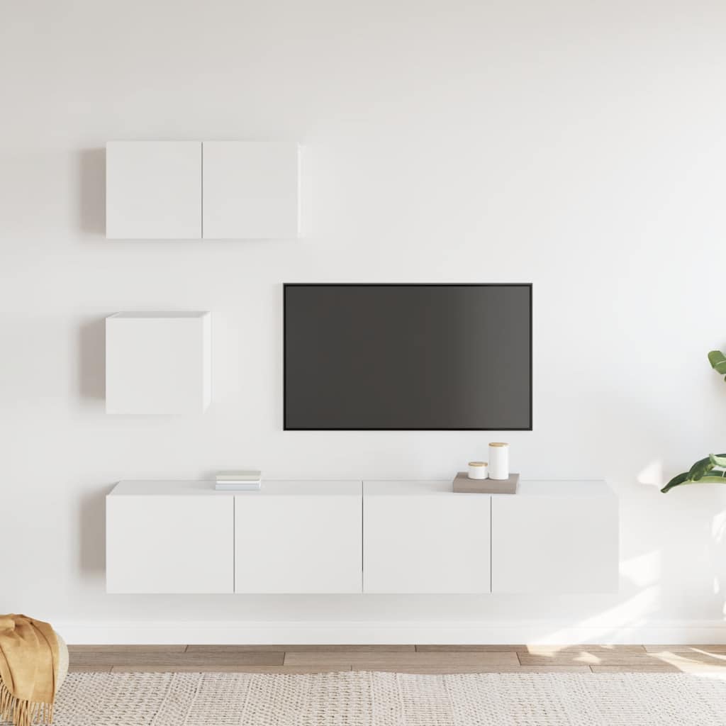 4 piece TV cabinet set white particleboard