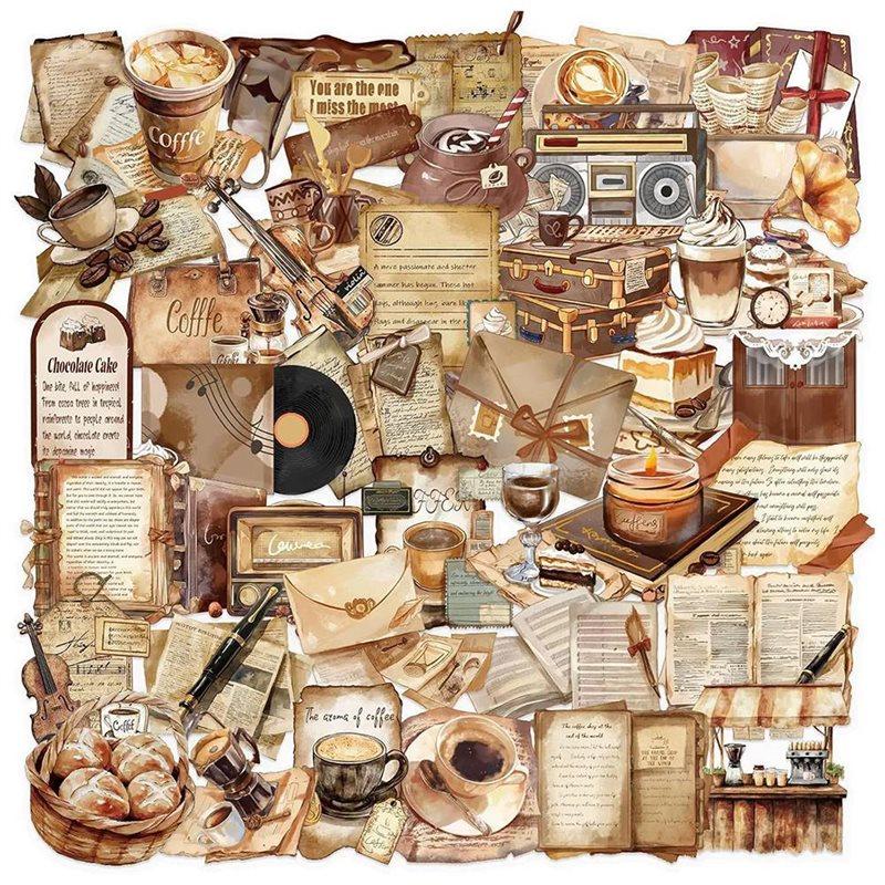 Хорошие-Ретро Наклейки для Скрапбукинга Кофейня 50 ШТ Водонепроницаемые Прозрачные ПЭТ Эстетичные Наклейки