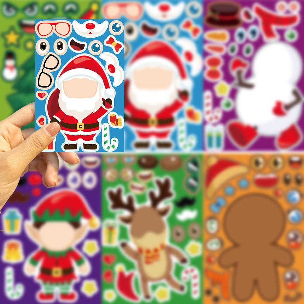 8/16/24 Xmas Puzzle Stickers Create Your Own Santa Claus DIY Make-a-Face Jigsaw Games Children Celebration Decoration Toy