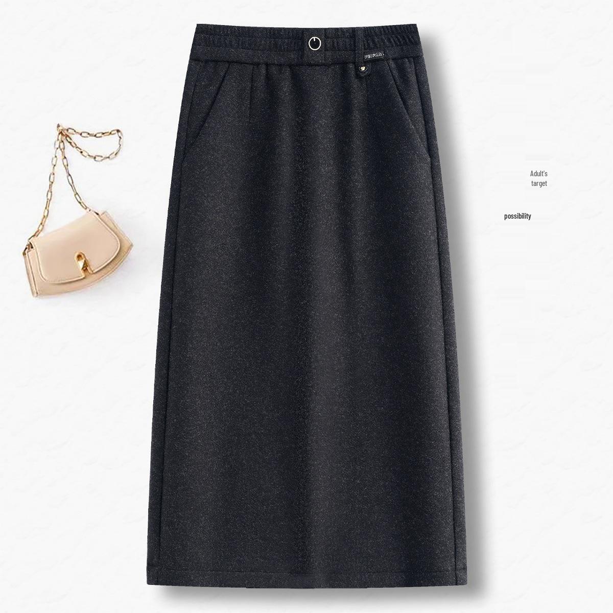 

Women s Elastic High-Waist Wool Pencil Skirt - Autumn/Winter 2025 Collection 30/2XL 126-135 lbs чорний колір сірий